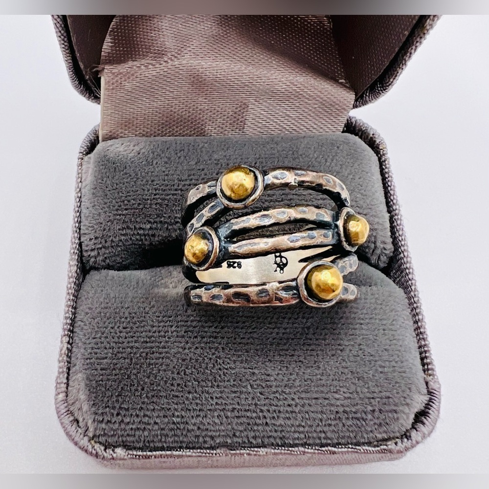 Grace & Heart Sterling Silver Gold Brass Ball & Textured open Design Ring Size 6 - Picture 1 of 7